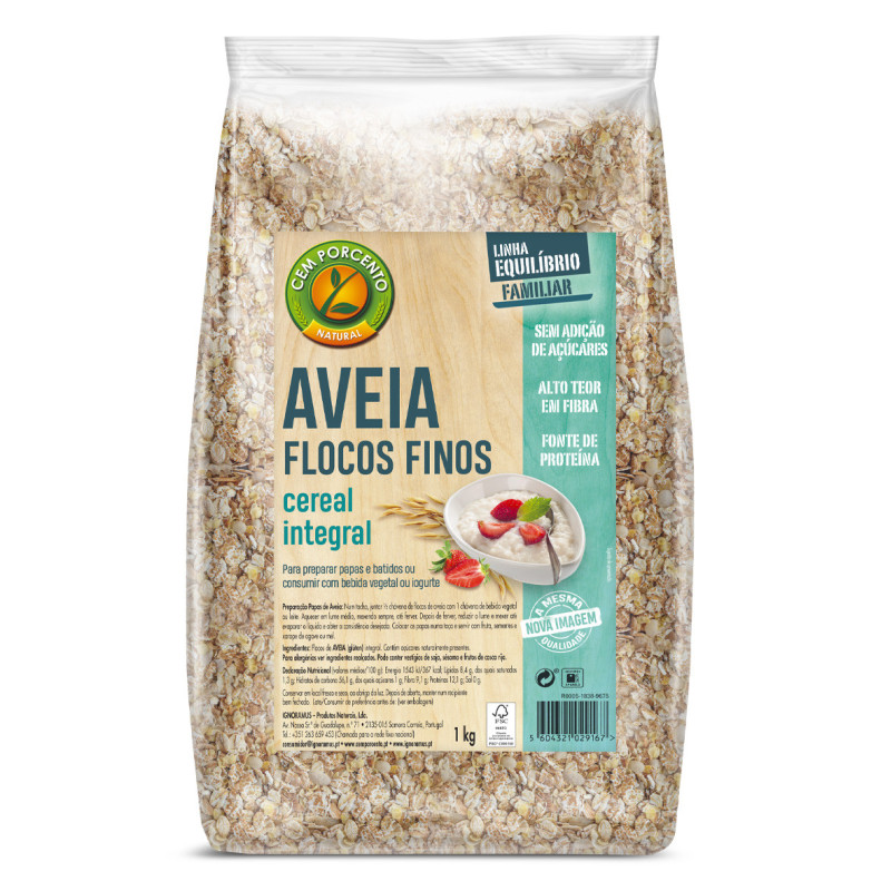 1kg Flocos Aveia Fina Integral - CemPorcento